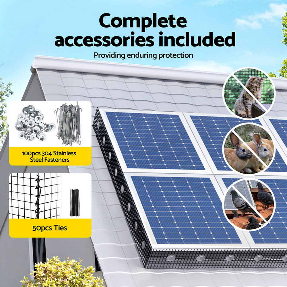 Gardeon 20cm x 30M Solar Panel Bird Guard Mesh Kit Black Rust-Proof PVC Coating