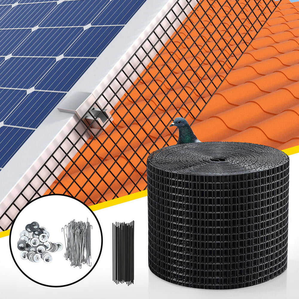 Gardeon 20cm x 30M Solar Panel Bird Guard Mesh Kit Black Rust-Proof PVC Coating
