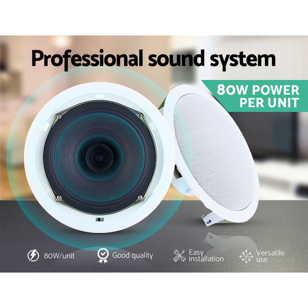 6" Ceiling Speakers 80W Home Theatre Stereo White (Pair)