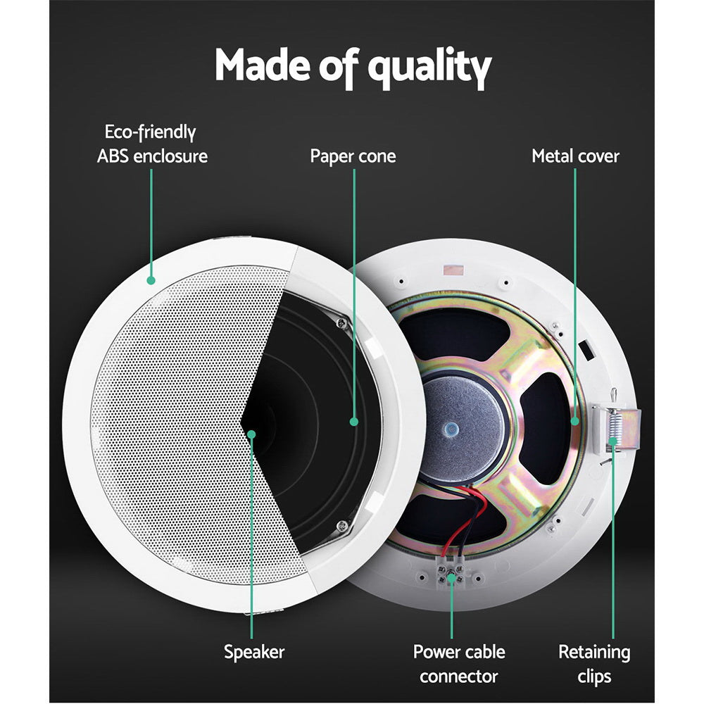 6" Ceiling Speakers 80W Home Theatre Stereo White (Pair)