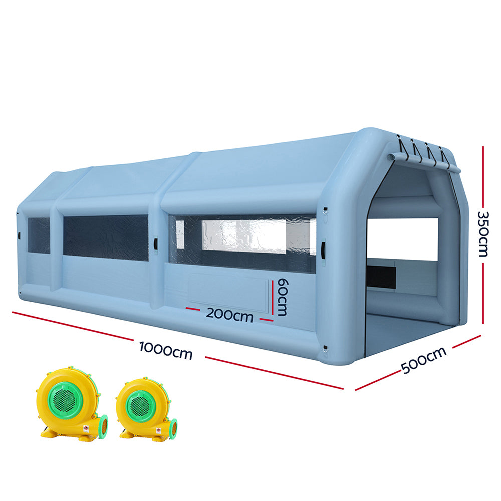 Giantz 10x5m Inflatable Spray Booth Car Paint Tent Blue Filter System 2 Blowers