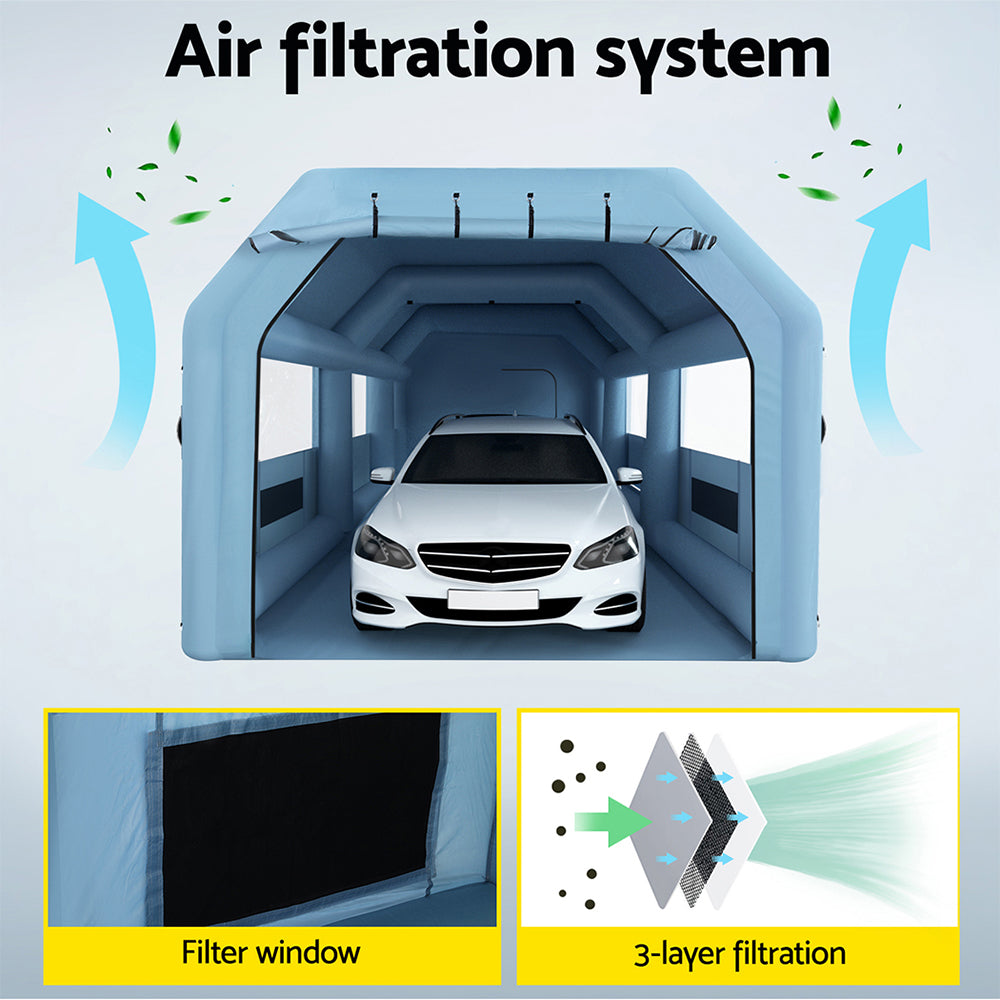 Giantz 10x5m Inflatable Spray Booth Car Paint Tent Blue Filter System 2 Blowers