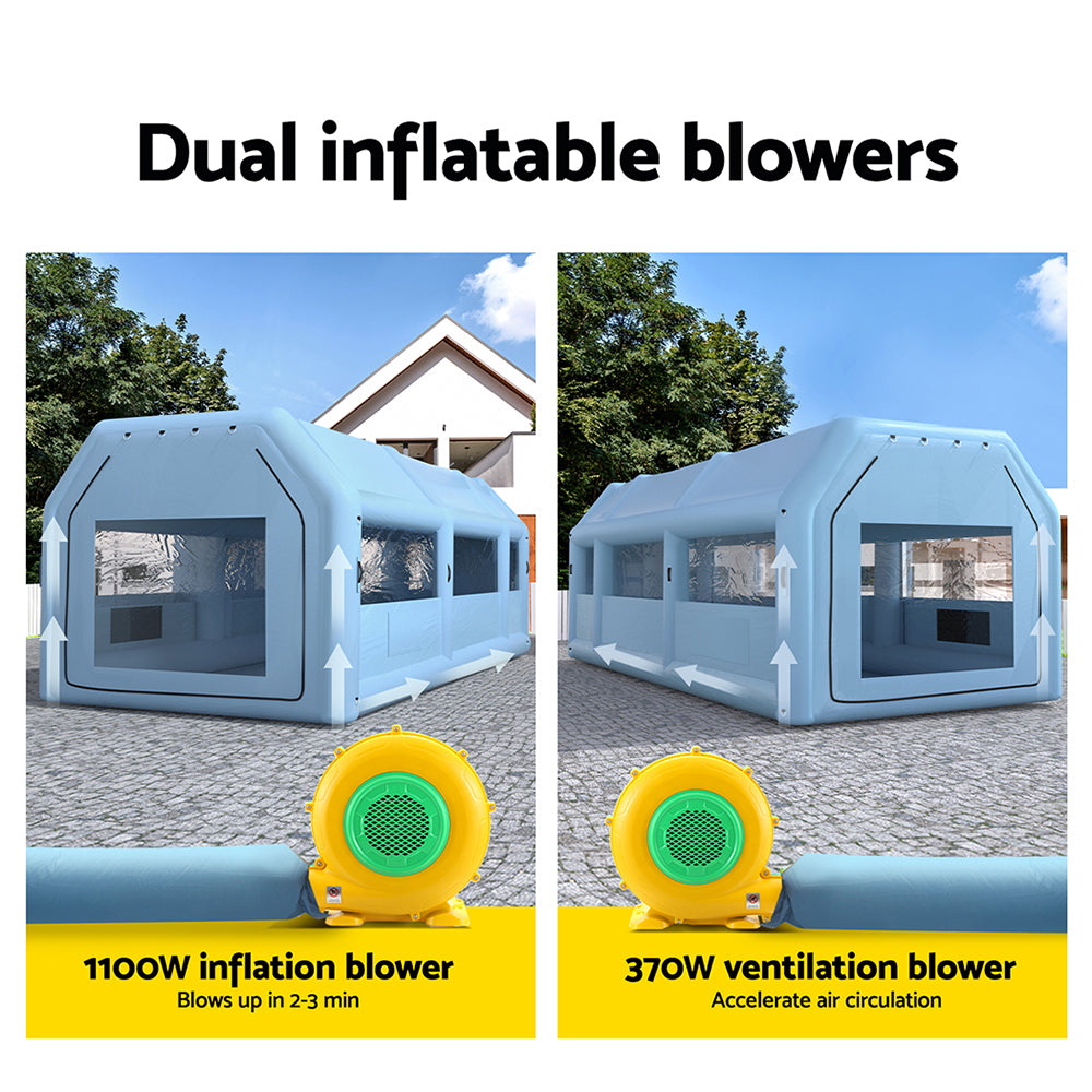 Giantz 10x5m Inflatable Spray Booth Car Paint Tent Blue Filter System 2 Blowers