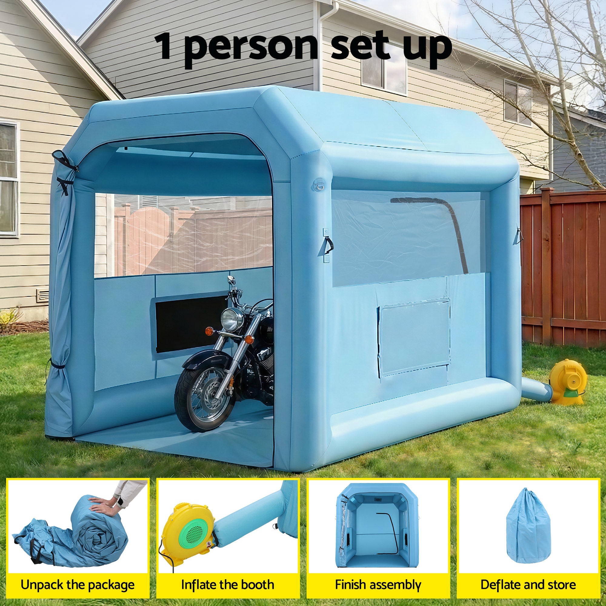 Giantz Inflatable Paint Booth 2.5X2.5X3M Inflatable Spray Booth with 550W Powerful Blower and Air Filter System, Round Roof with Light Hook, for Painting Bicycle, Motorcycle, Furniture Refinishing DIY