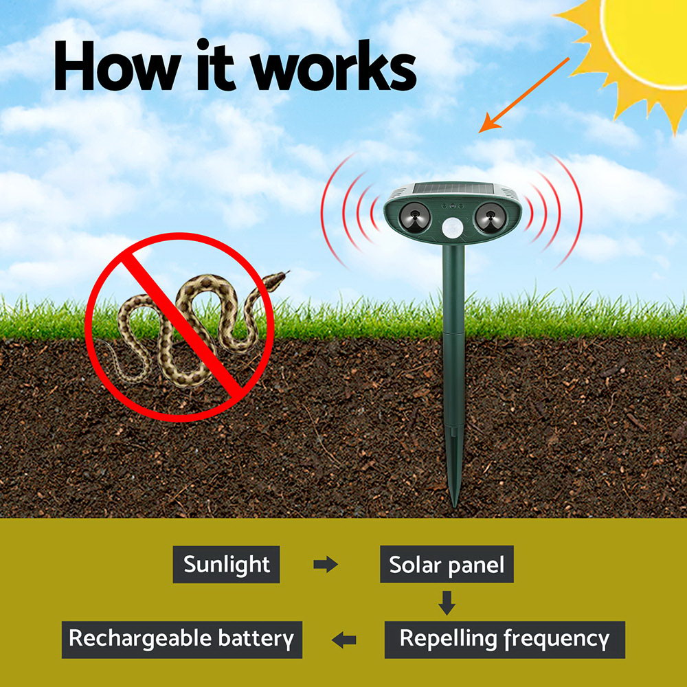 Solar & Battery Snake Repellent Set, Ultrasonic, Waterproof - Gardeon