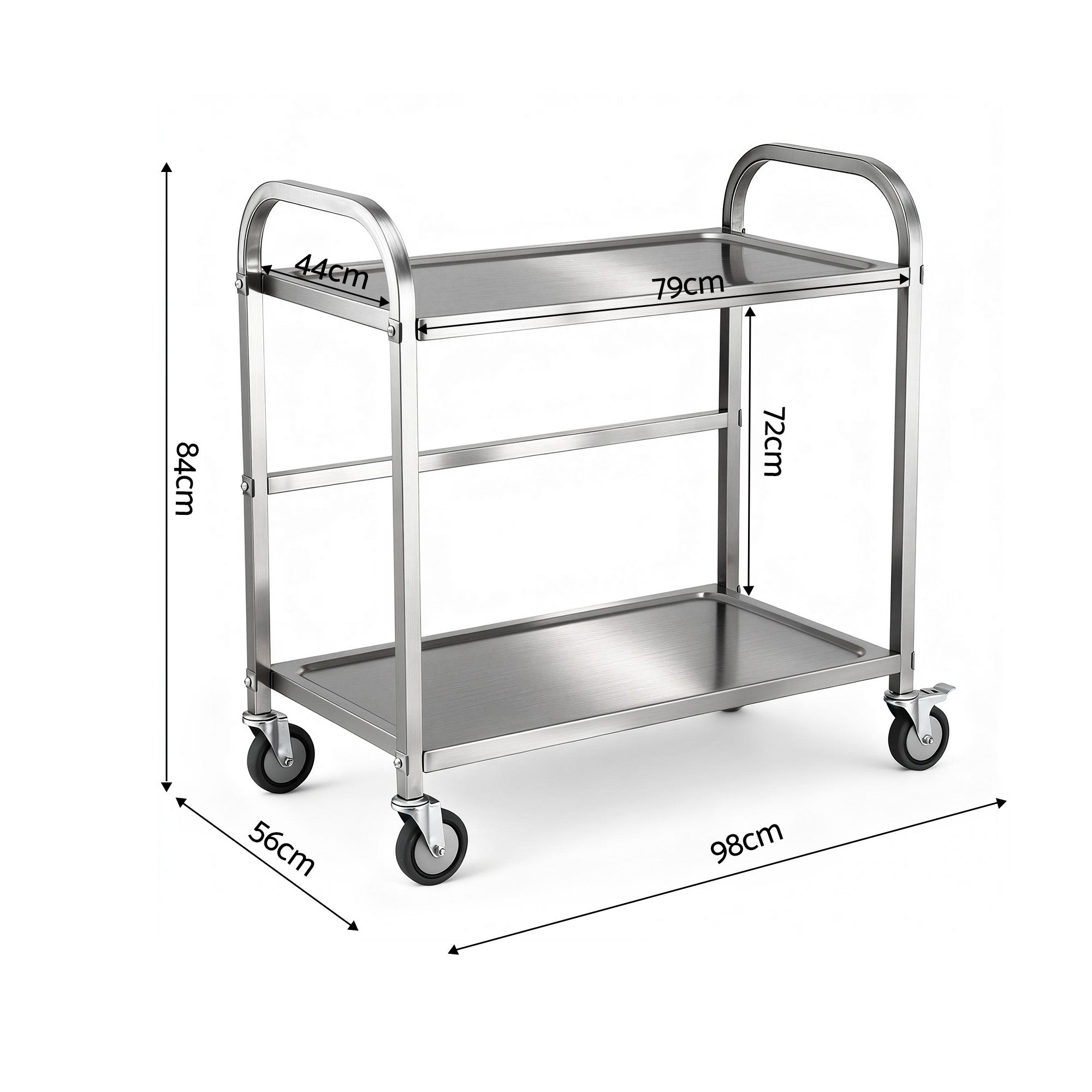 Cefito 2-Tier Stainless Steel Kitchen Trolley with Wheels 84x56x98cm