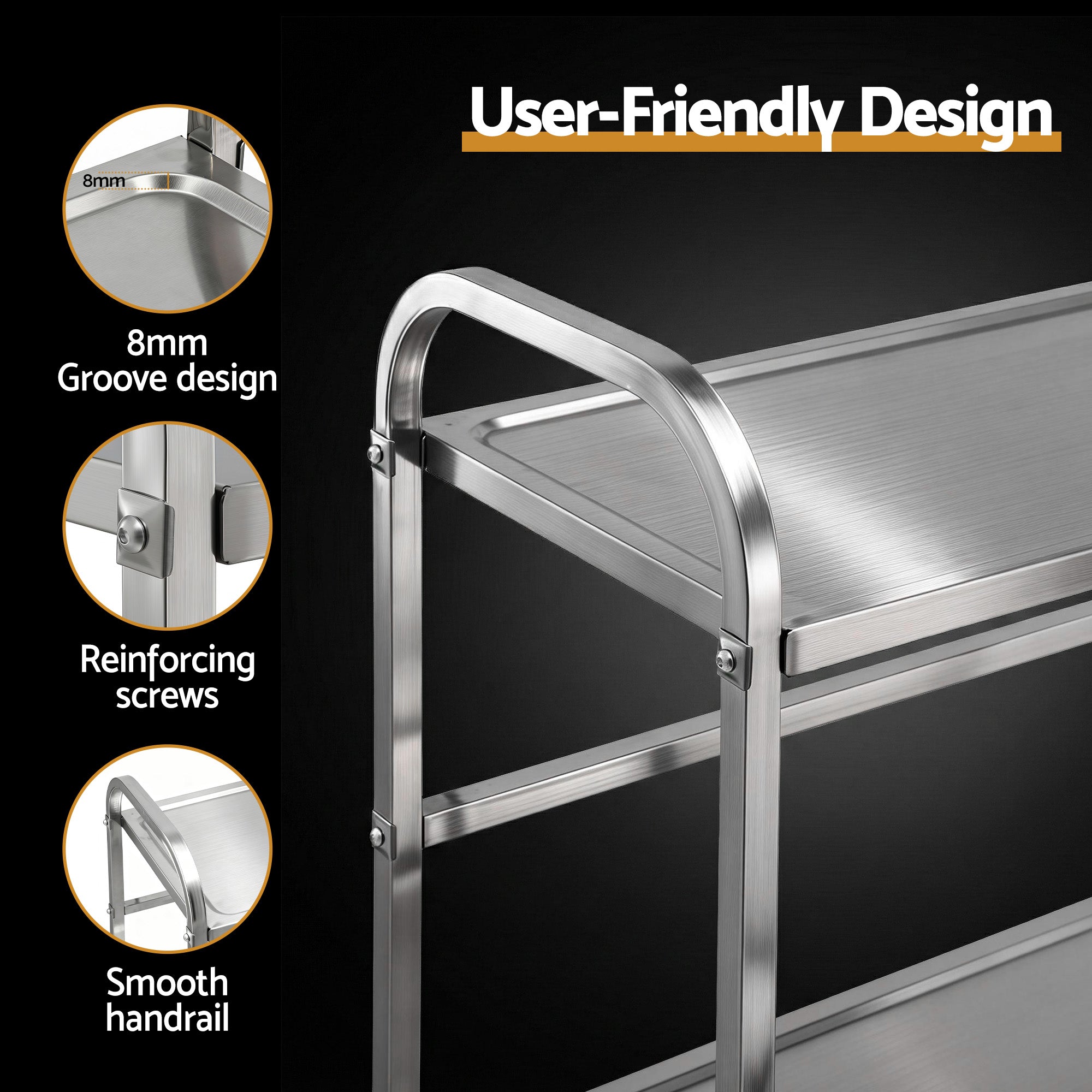 Cefito 2-Tier Stainless Steel Kitchen Trolley with Wheels 84x56x98cm