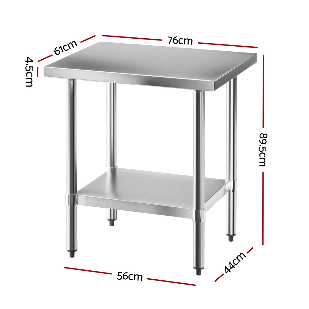 Cefito 610x760mm Stainless Steel Kitchen Work Table Adjustable Undershelf