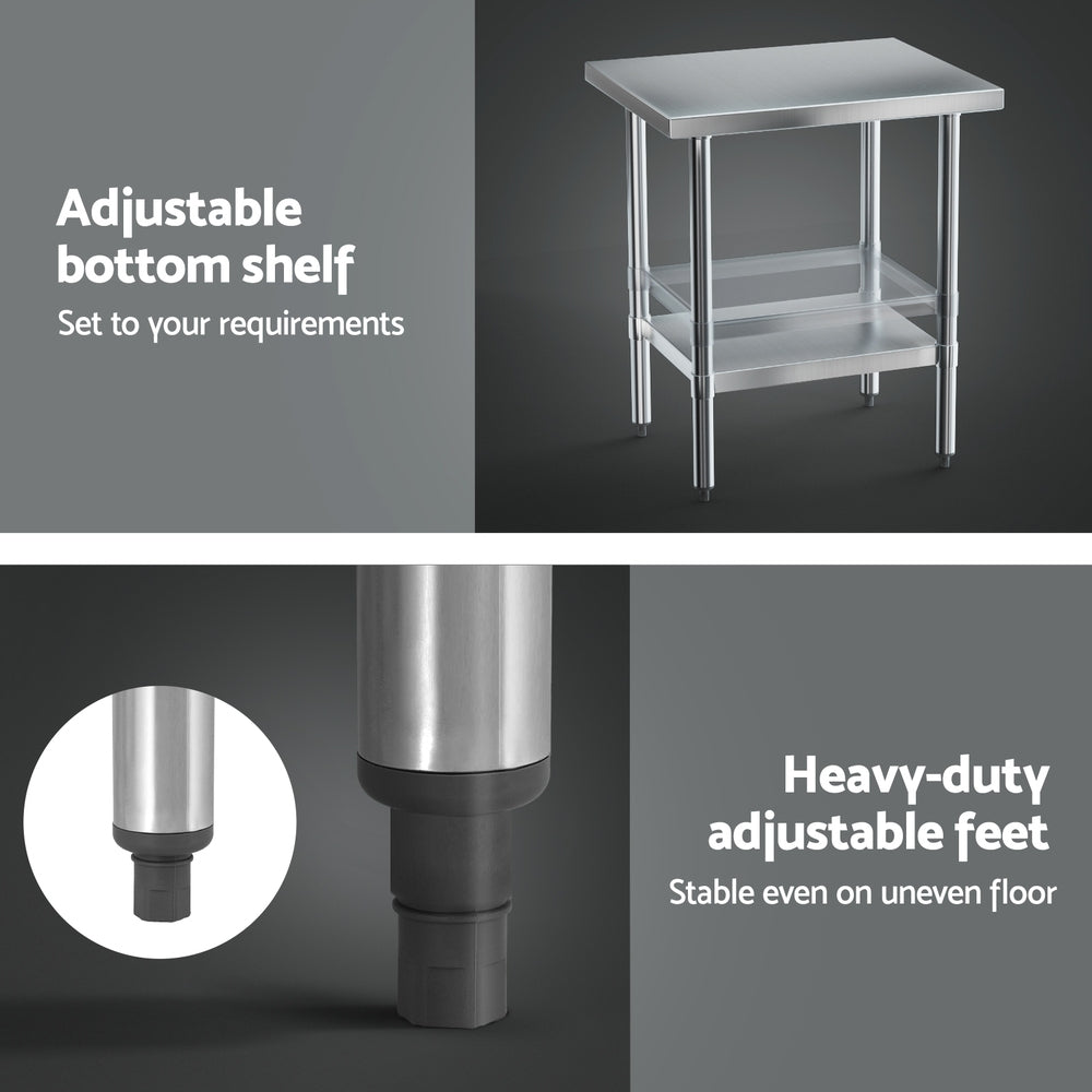 Cefito 610x760mm Stainless Steel Kitchen Work Table Adjustable Undershelf