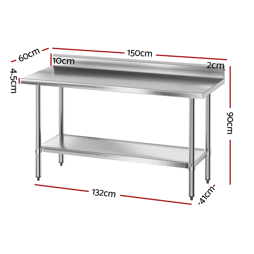 Cefito 1500mm Stainless Steel Kitchen Bench Splashback Adjustable Undershelf