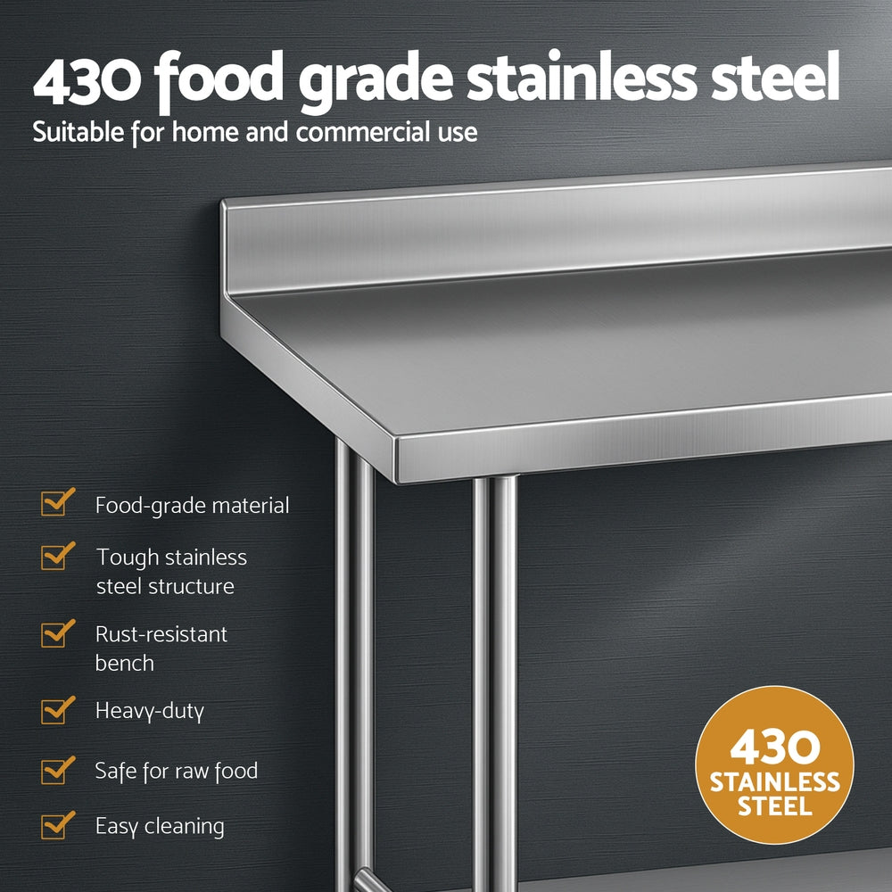 Cefito 1500mm Stainless Steel Kitchen Bench Splashback Adjustable Undershelf