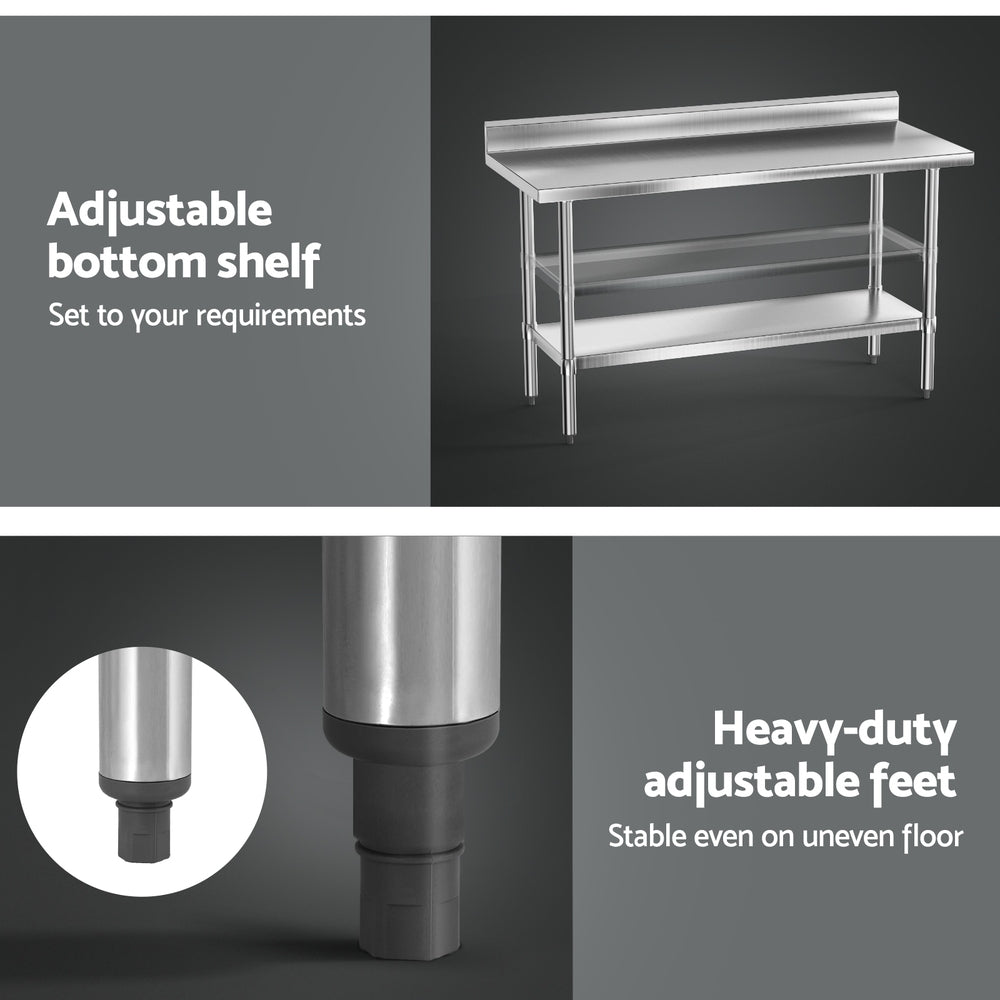 Cefito 1500mm Stainless Steel Kitchen Bench Splashback Adjustable Undershelf