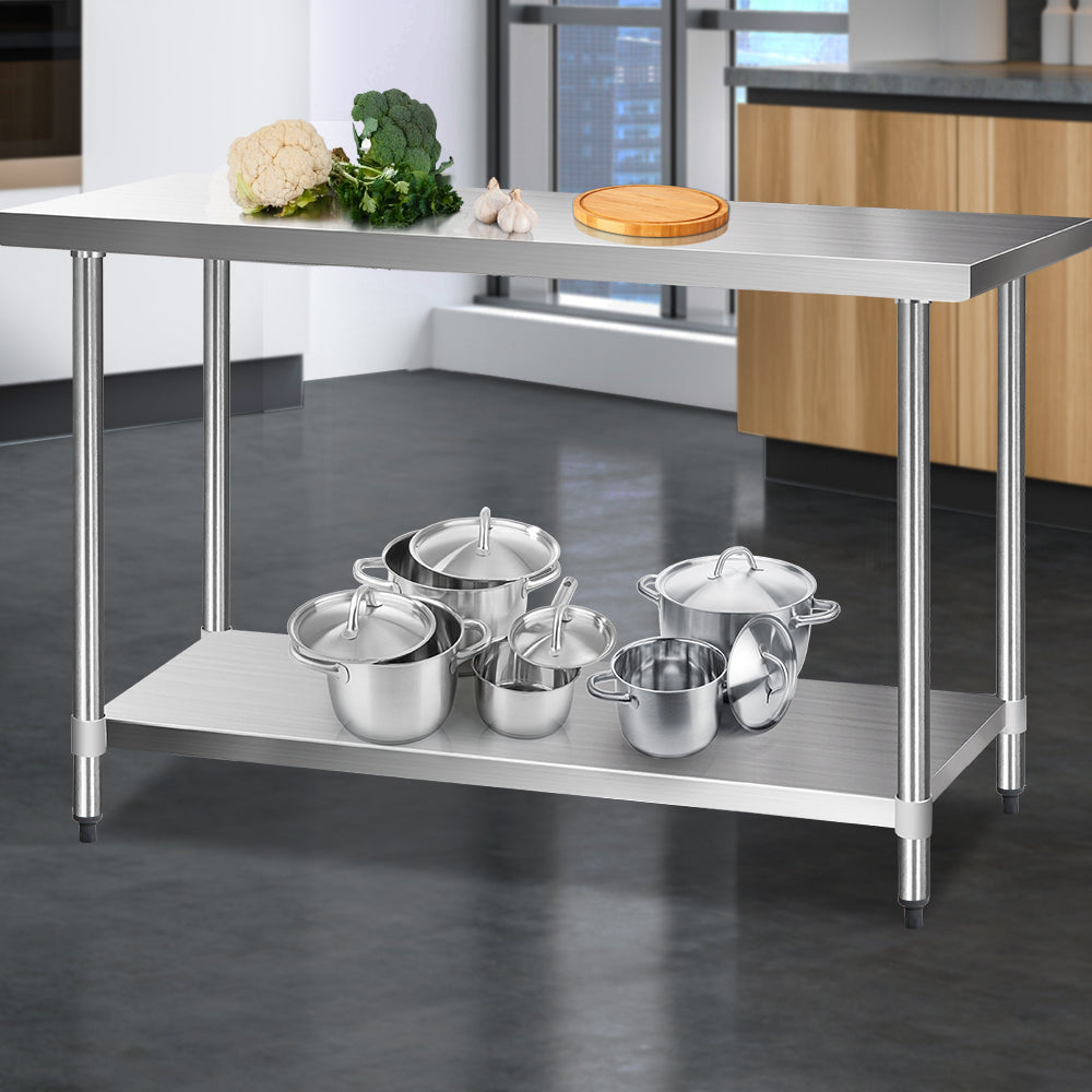 Cefito 1524x610mm Stainless Steel Kitchen Bench Heavy Duty Commercial