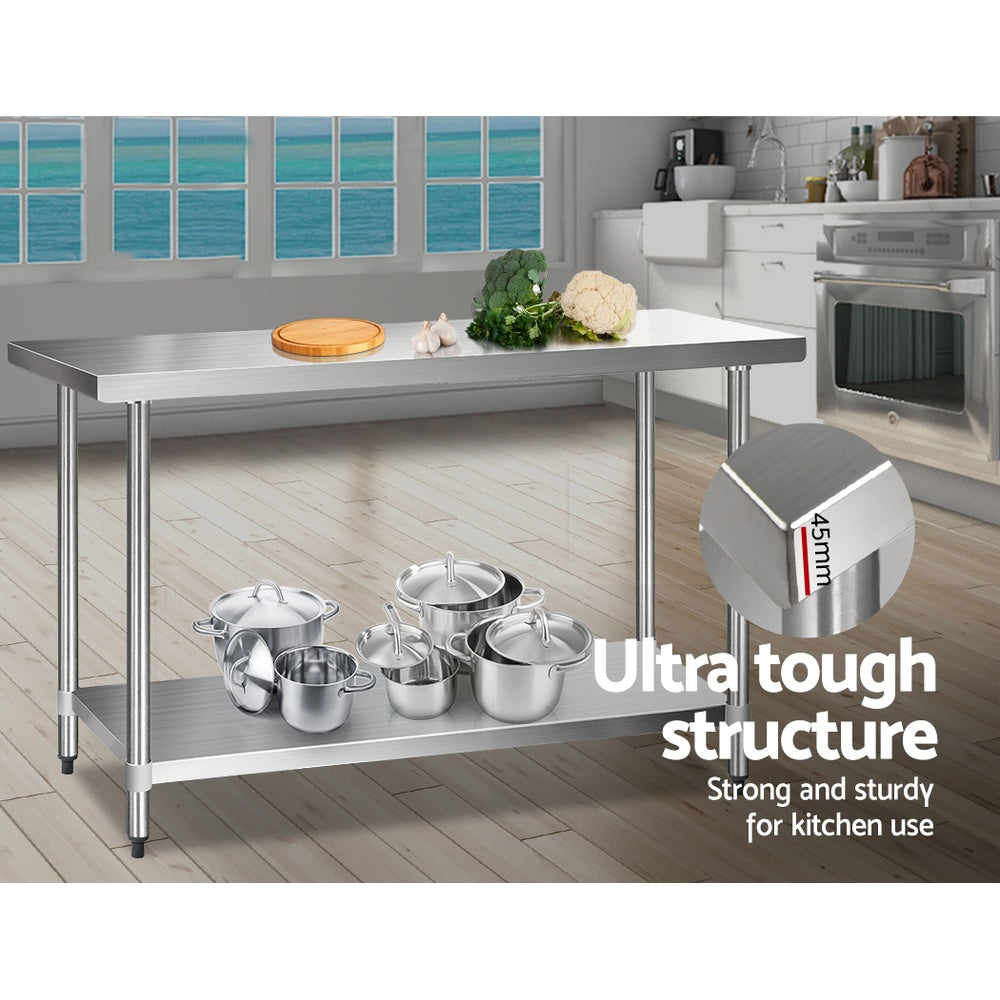 Cefito 1524x610mm Stainless Steel Kitchen Bench Heavy Duty Commercial