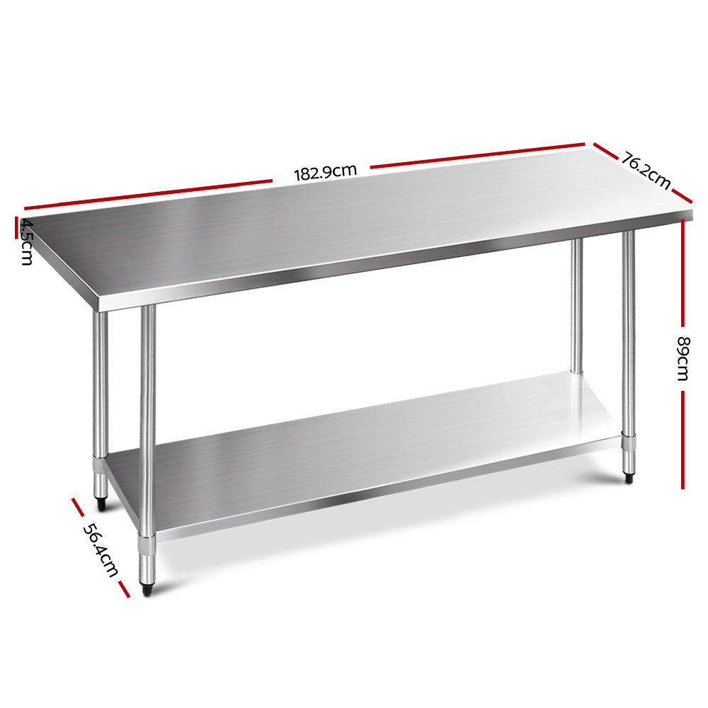 Cefito 1829x760mm Stainless Steel Kitchen Bench Commercial Grade 430