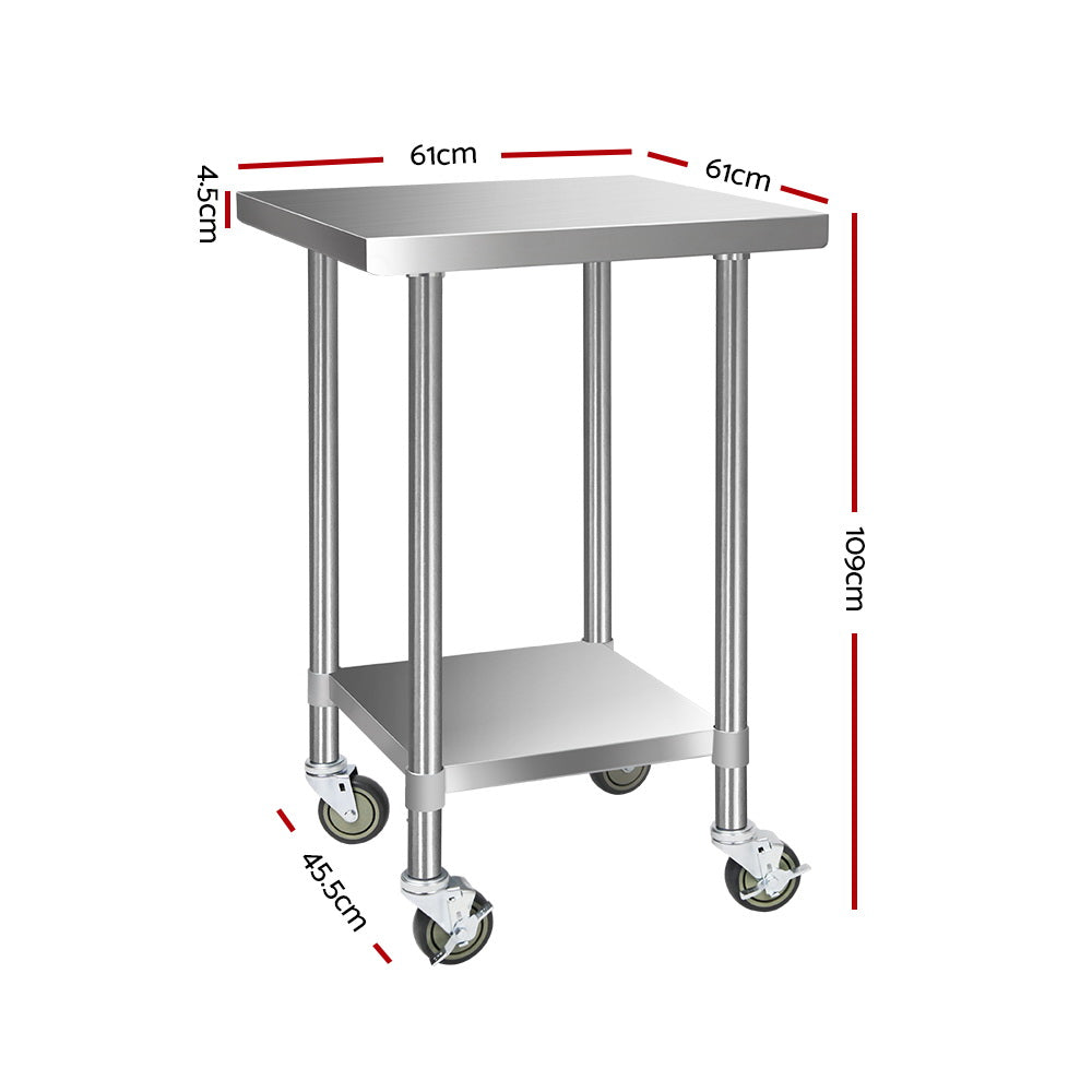 Cefito 610x610mm Stainless Steel Kitchen Bench with Wheels