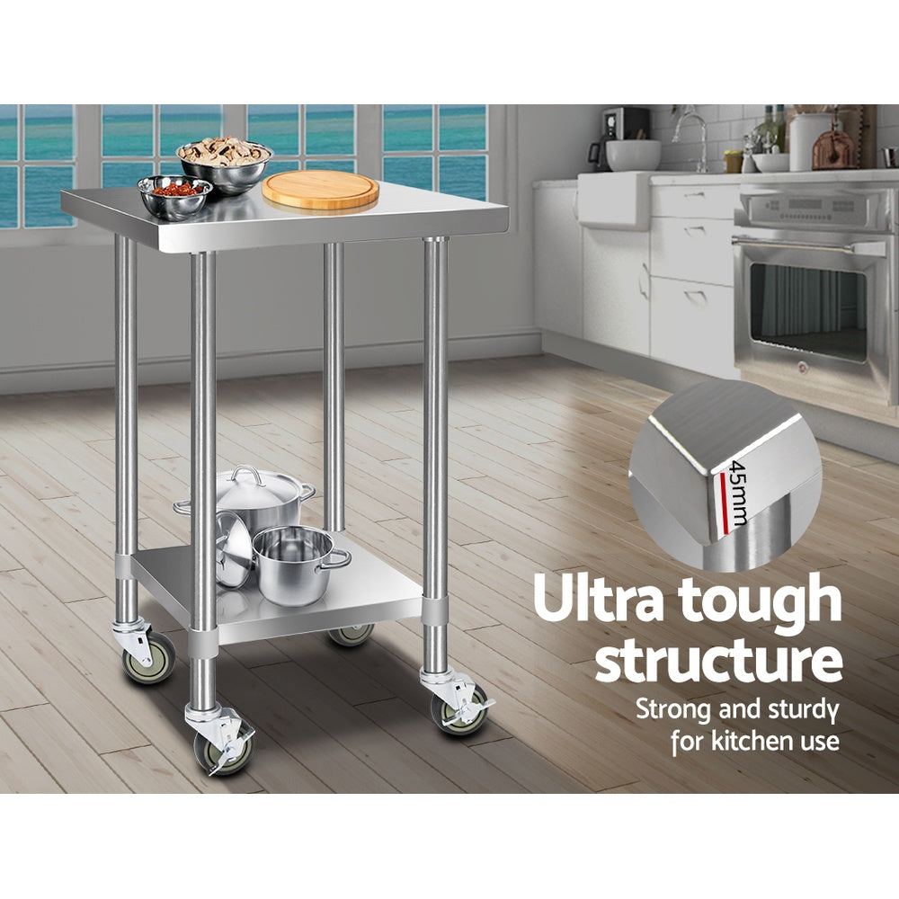Cefito 610x610mm Stainless Steel Kitchen Bench with Wheels
