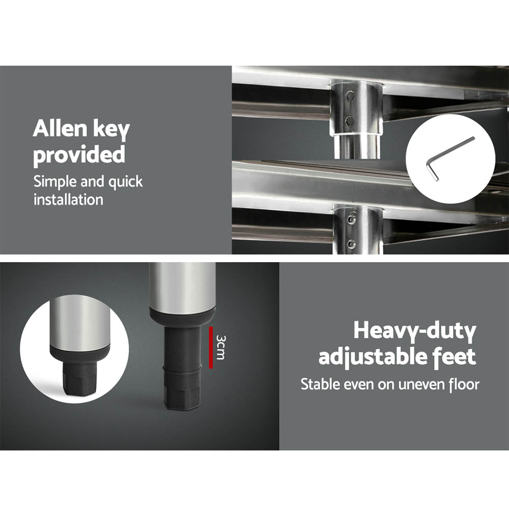 Cefito 610x610mm Stainless Steel Kitchen Bench with Wheels