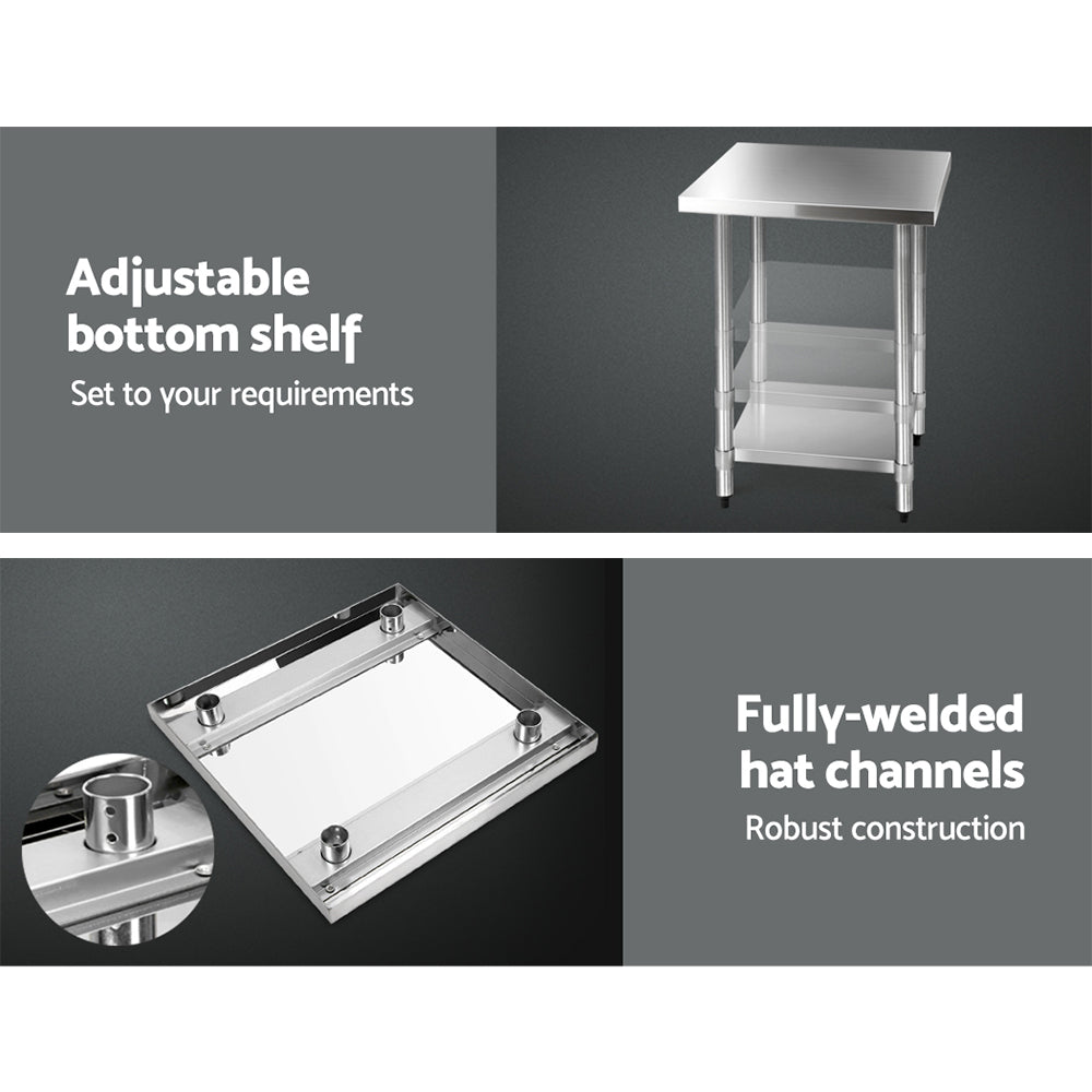Cefito 610x610mm Stainless Steel Kitchen Bench with Wheels