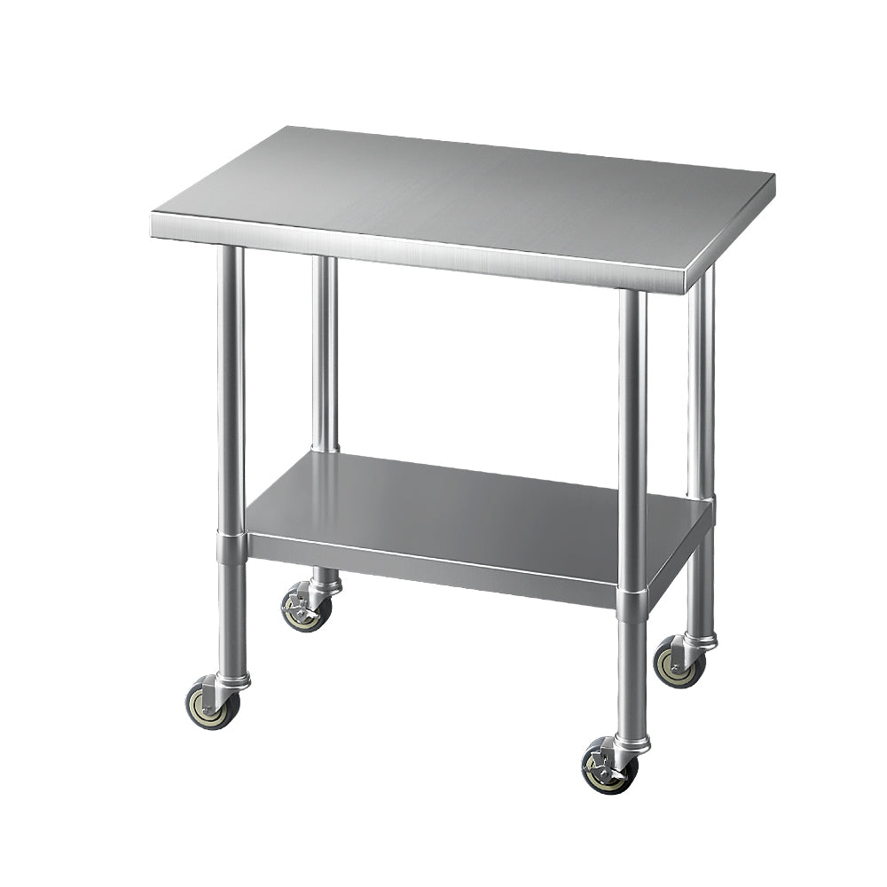 Heavy Duty Stainless Steel Kitchen Bench 91x61CM w/ Wheels - Cefito