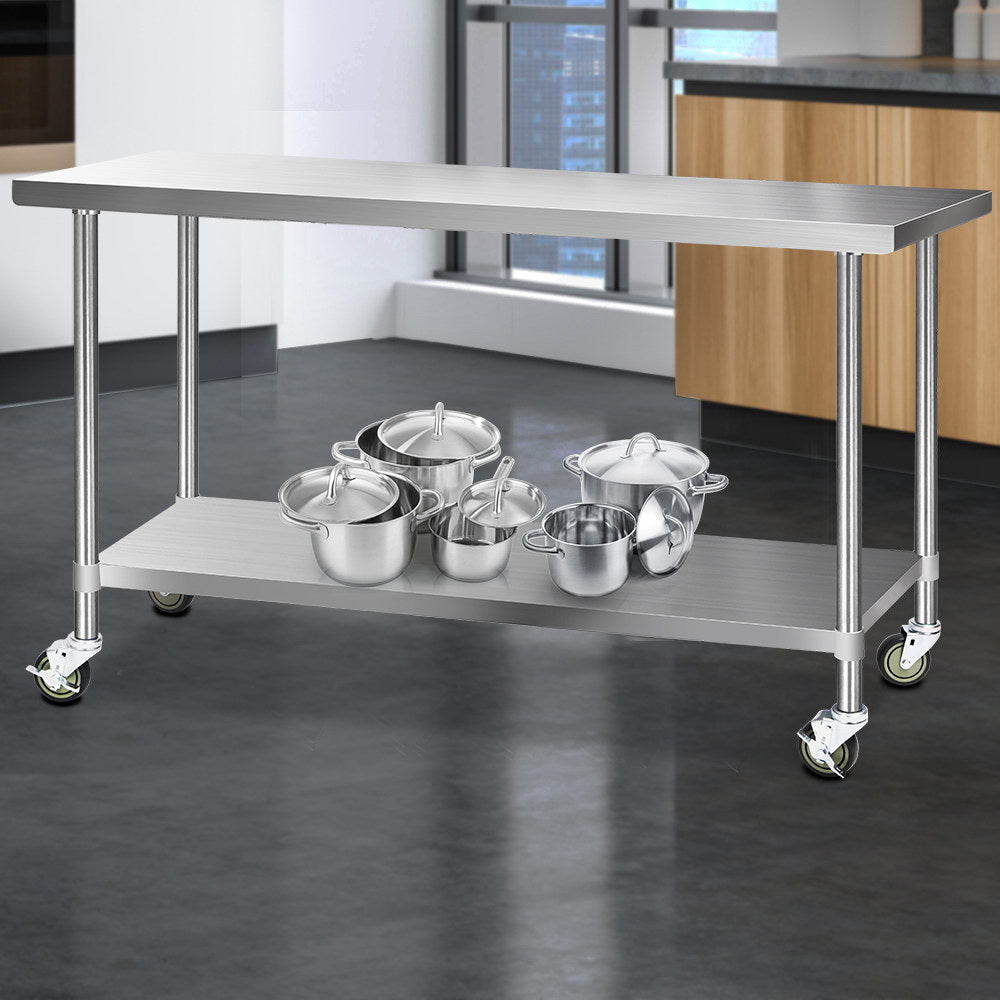 Cefito 1829x610mm Stainless Steel Kitchen Bench with Wheels