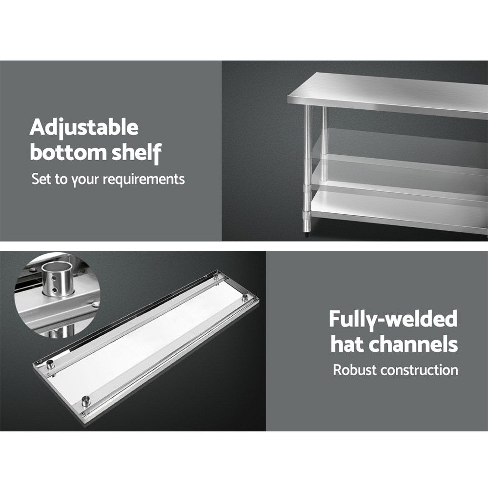 Cefito 1829x610mm Stainless Steel Kitchen Bench with Wheels
