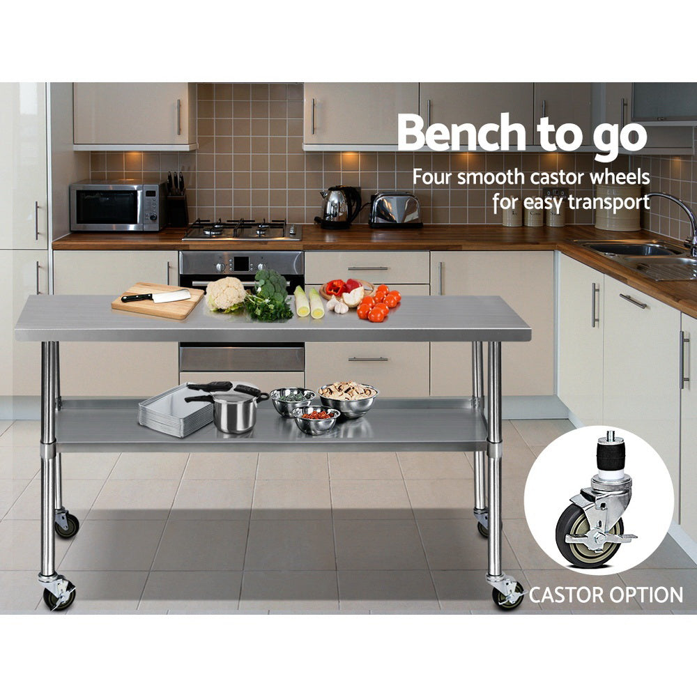 Cefito 1829x610mm Stainless Steel Kitchen Bench with Wheels