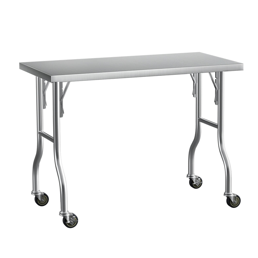 Heavy Duty Stainless Steel Kitchen Bench 122x61CM w/ Wheels Cefito