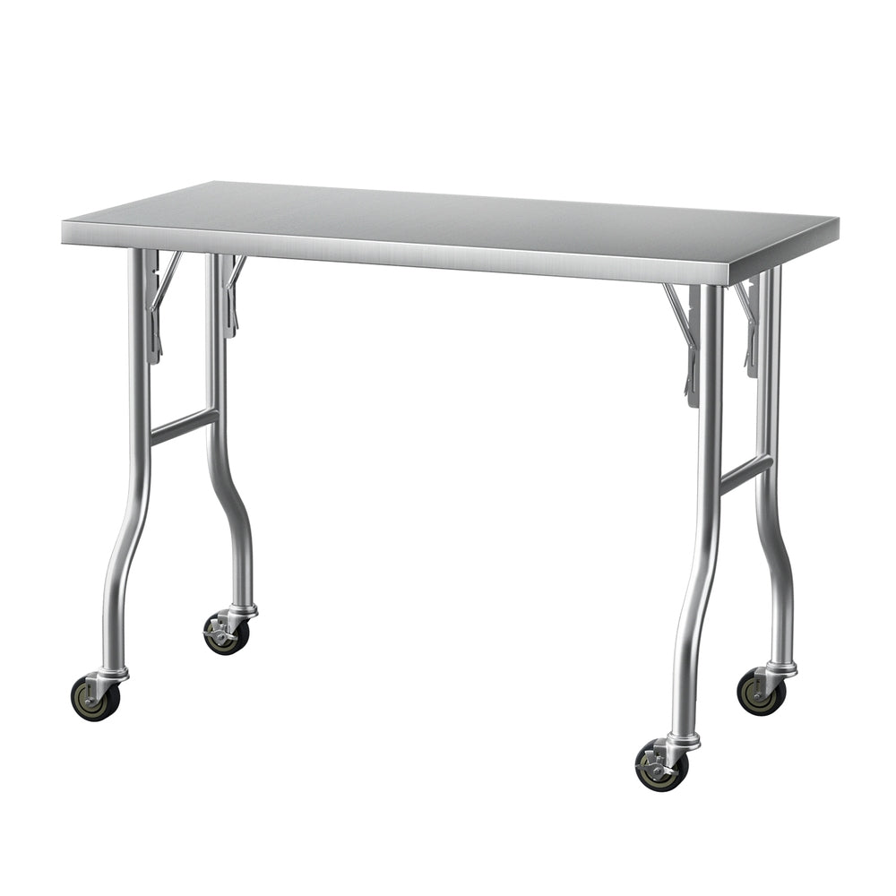 Heavy Duty Stainless Steel Kitchen Bench 122x61CM w/ Wheels Cefito