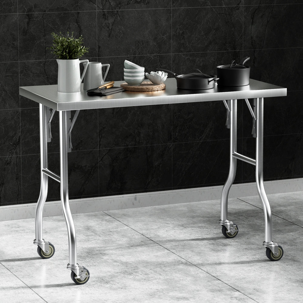 Heavy Duty Stainless Steel Kitchen Bench 122x61CM w/ Wheels Cefito