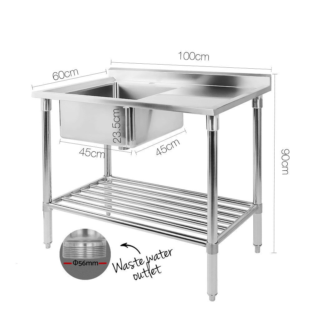 Cefito 100x60cm Stainless Steel Kitchen Sink Bench 304