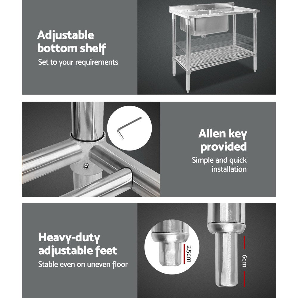 Cefito 100x60cm Stainless Steel Kitchen Sink Bench 304