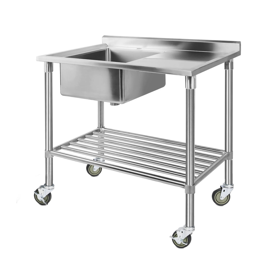 304 Stainless Steel Kitchen Sink Bench w/ Wheels, Cefito