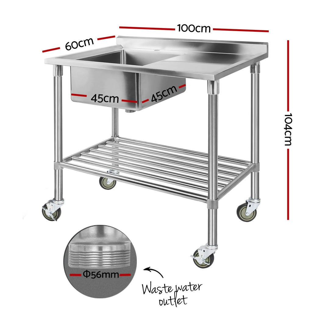 304 Stainless Steel Kitchen Sink Bench w/ Wheels, Cefito