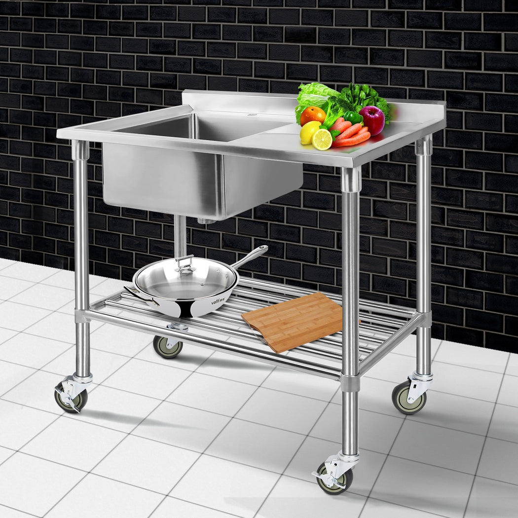 304 Stainless Steel Kitchen Sink Bench w/ Wheels, Cefito