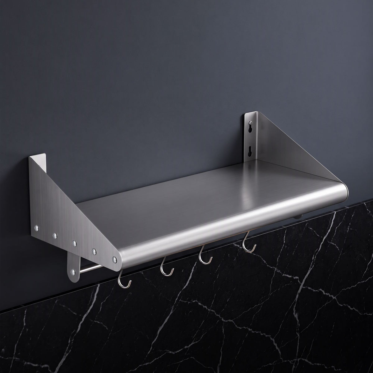Cefito 610mm Stainless Steel Wall Shelf with Hooks and Side Guards