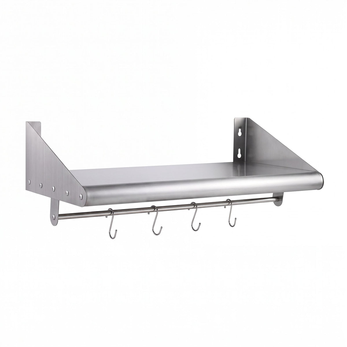 Cefito 610mm Stainless Steel Wall Shelf with Hooks and Side Guards
