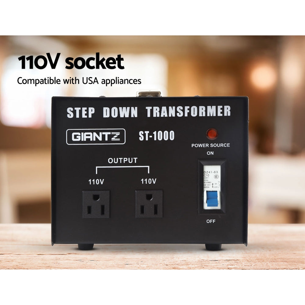 Giantz 1000W Step Down Transformer 240V to 110V Black