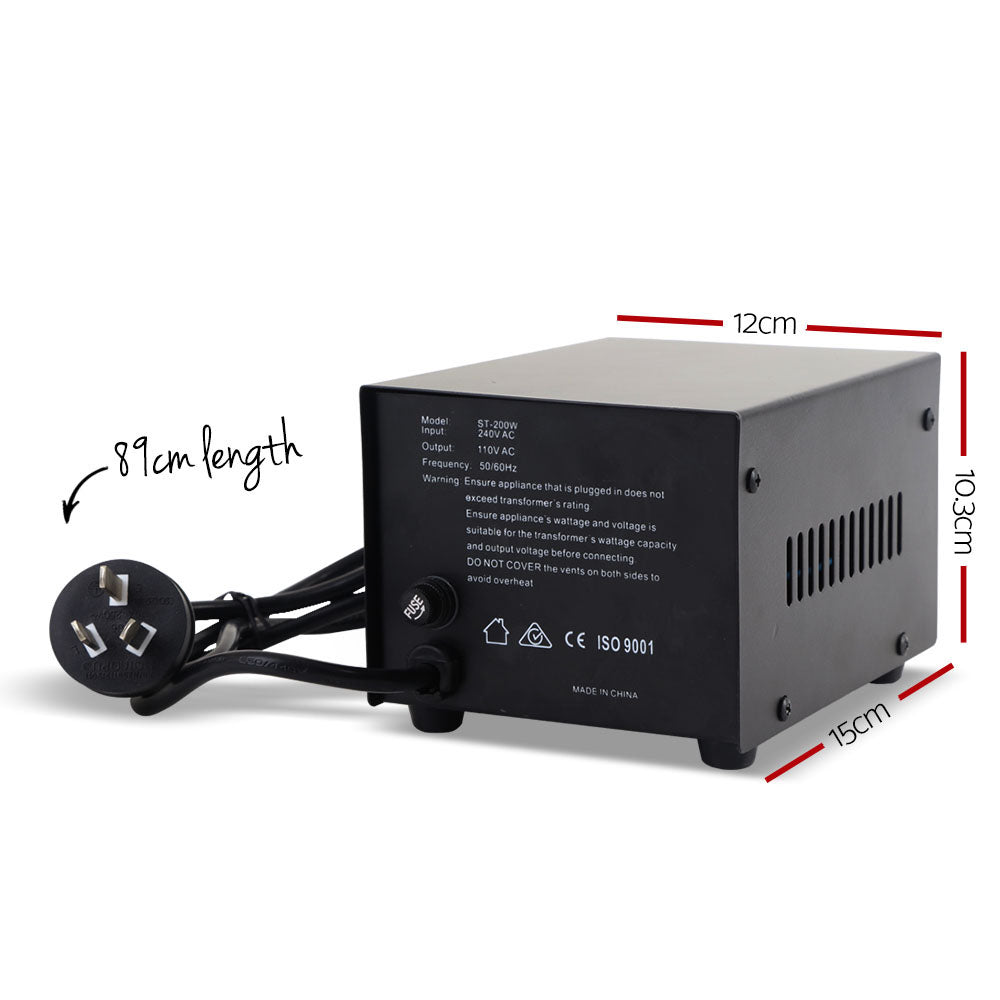 Giantz 200W Step-Down Transformer 240V to 110V Black