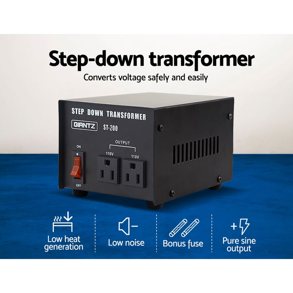 Giantz 200W Step-Down Transformer 240V to 110V Black