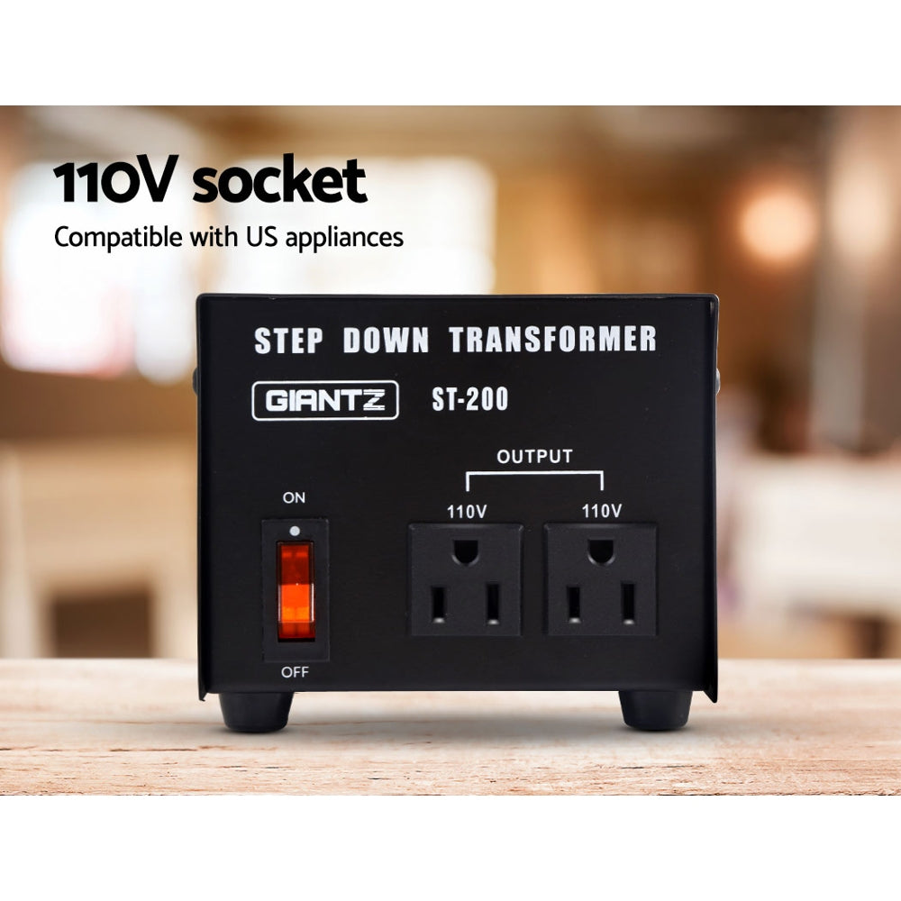 Giantz 200W Step-Down Transformer 240V to 110V Black
