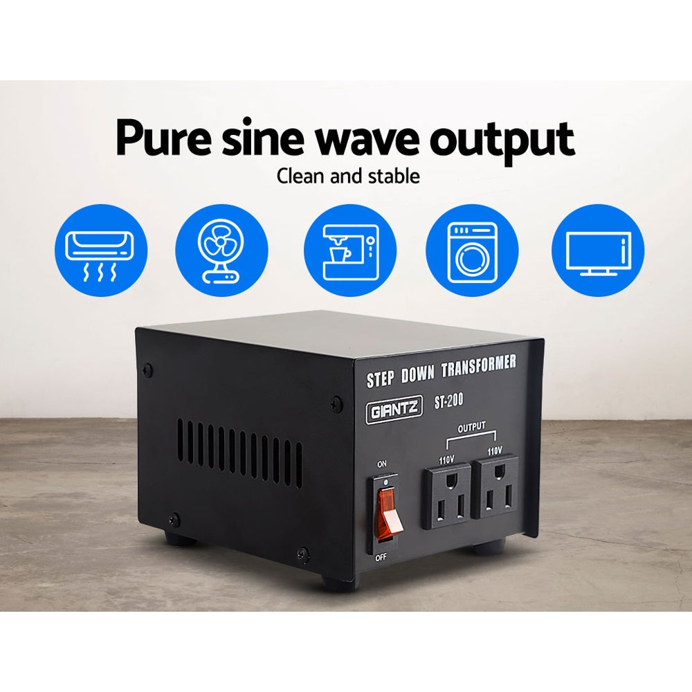 Giantz 200W Step-Down Transformer 240V to 110V Black