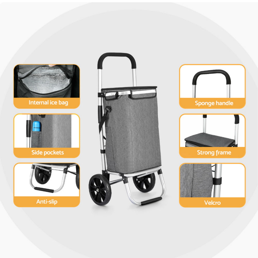Emajin 45KG Foldable Shopping Trolley Cart Grey