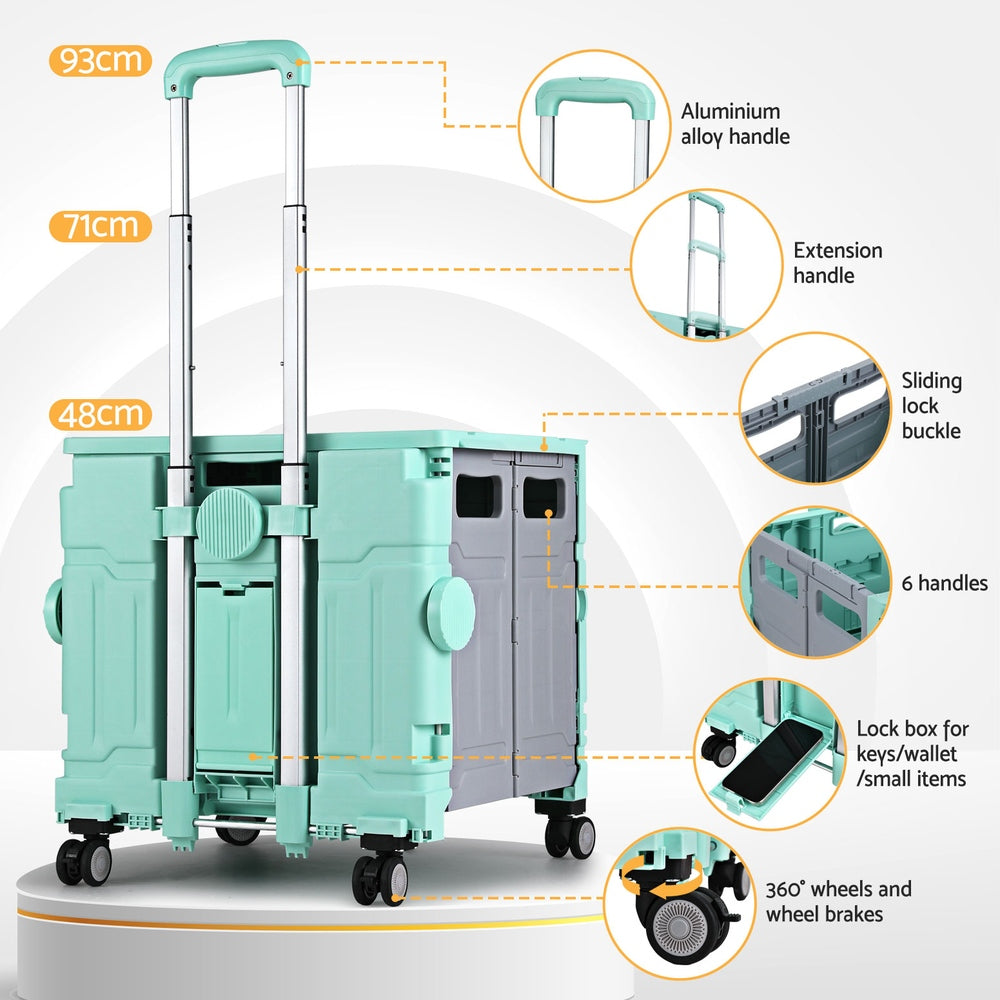 Emajin 75L Foldable Shopping Trolley Cart Green
