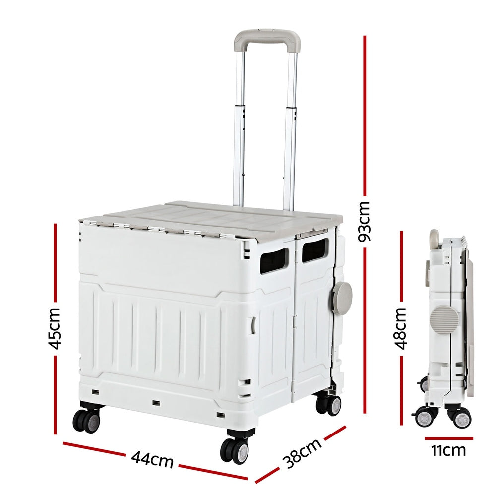 Foldable 75L Shopping Trolley, Water-Resistant, White - Emajin