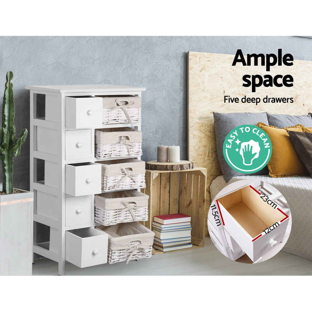 MAY 5-Drawer Chest with Baskets White