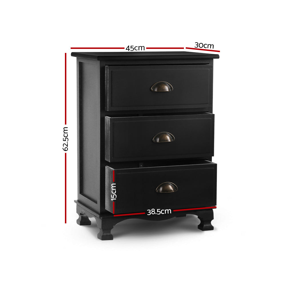 THYME 3-Drawer Bedside Table Vintage Black