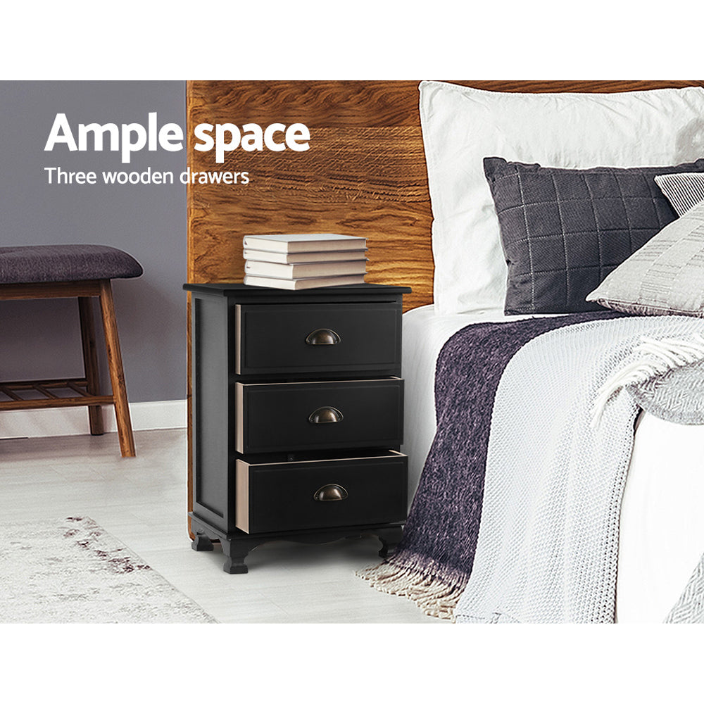 THYME 3-Drawer Bedside Table Vintage Black