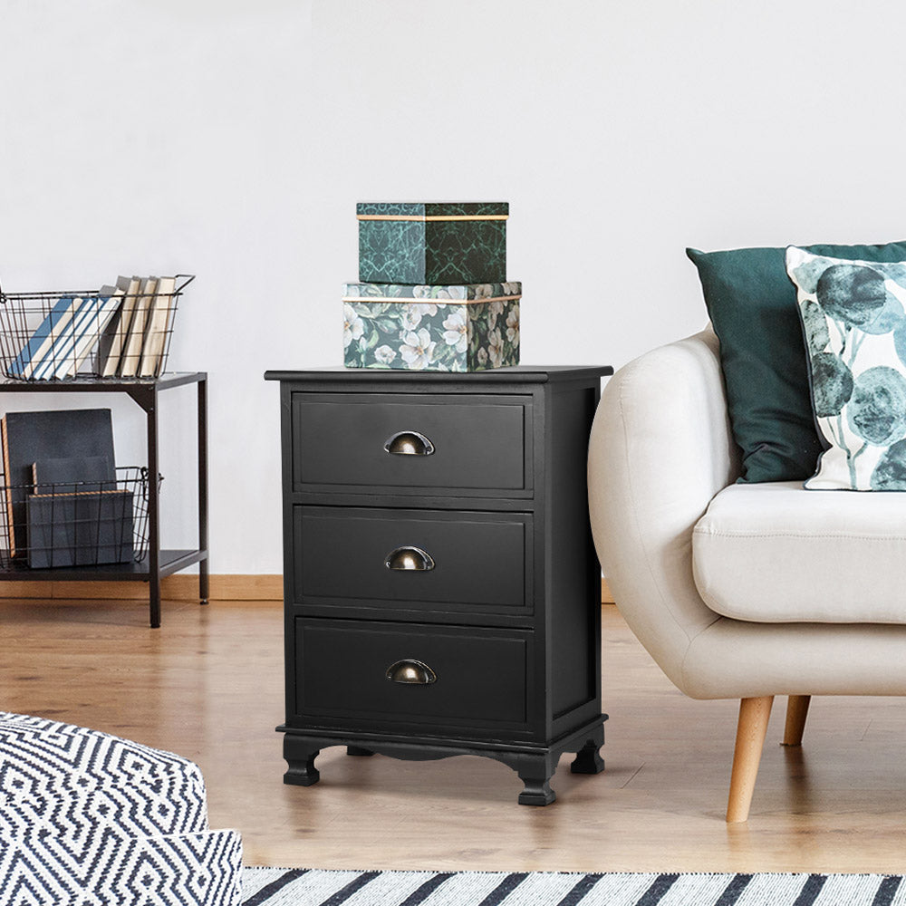 THYME 3-Drawer Bedside Table Vintage Black