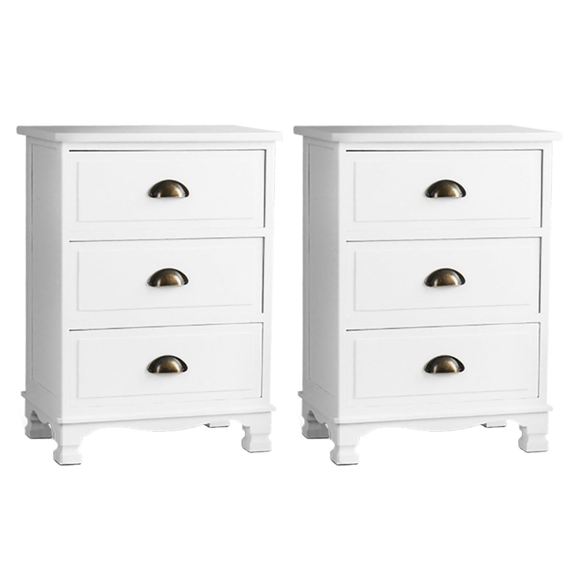 Thyme 2x Bedside Table 3 Drawers Vintage White